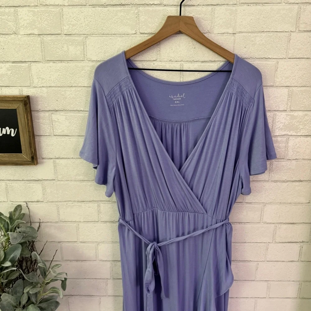 ISABEL Maternity Lilac Faux Wrap Short Sleeve Maxi Dress - Picture 2 of 10